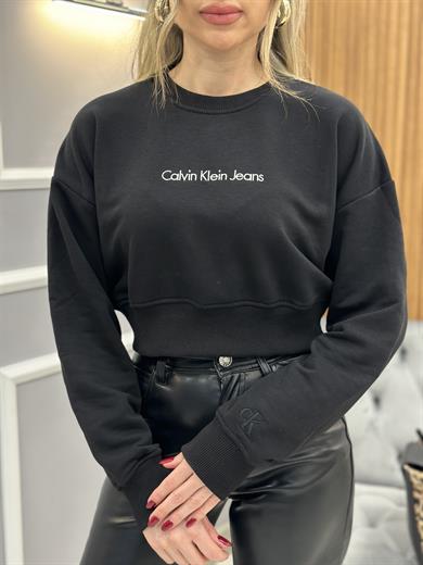 Cn Sweatshirt Yazı Detaylı Boyu Kemerde Siyah