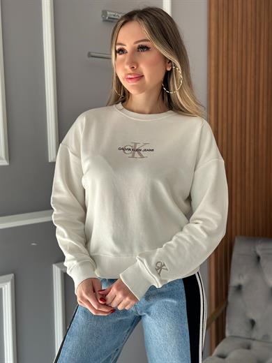 Cn Sweatshirt Yazı Detaylı Ekru
