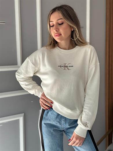 Cn Sweatshirt Yazı Detaylı Ekru
