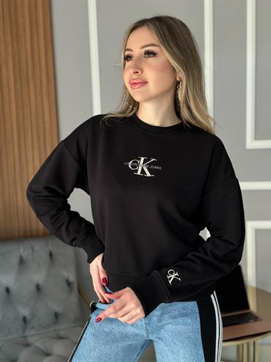 Cn Sweatshirt Yazı Detaylı Siyah