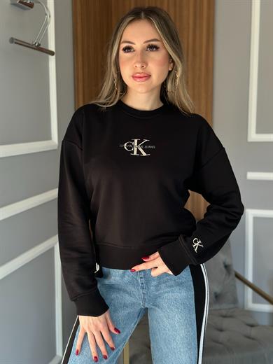 Cn Sweatshirt Yazı Detaylı Siyah