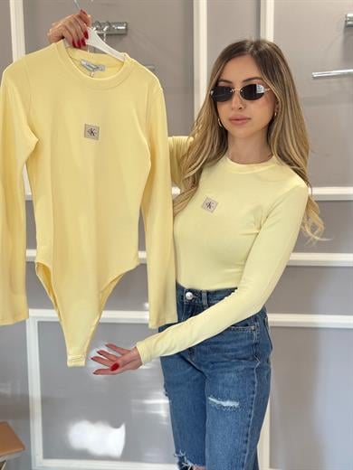Cnk Bodysuit Likralı Nakış Yazılı Sarı