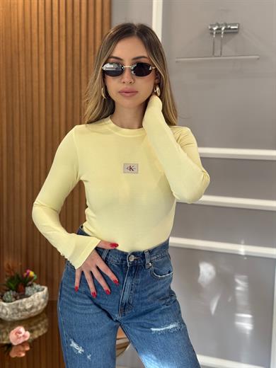 Cnk Bodysuit Likralı Nakış Yazılı Sarı