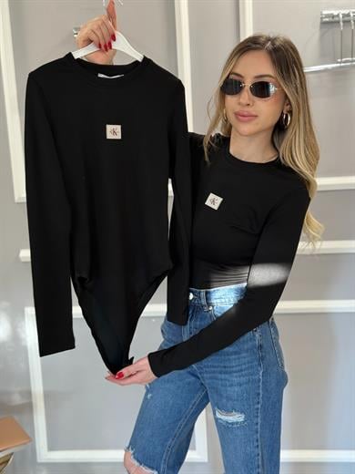 Cnk Bodysuit Likralı Nakış Yazılı Siyah