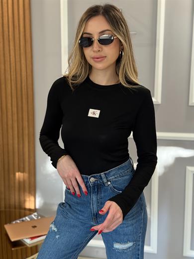 Cnk Bodysuit Likralı Nakış Yazılı Siyah