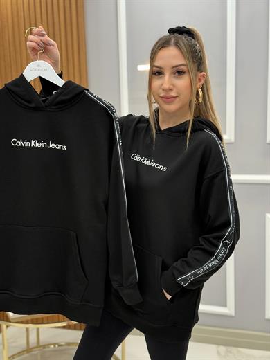 Cnk Kol Deatylı Kapişonlu Boyu 70 cm Cepli Siyah Sweat