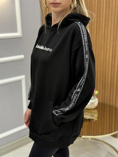 Cnk Kol Deatylı Kapişonlu Boyu 70 cm Cepli Siyah Sweat