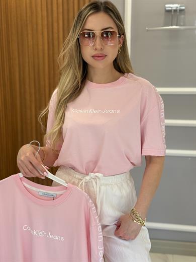 Cnk Kol Şerit Detaylı Tişört Pembe