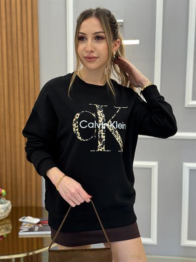 Cnk Leorenk Yazılı Siyah Sweatshirt
