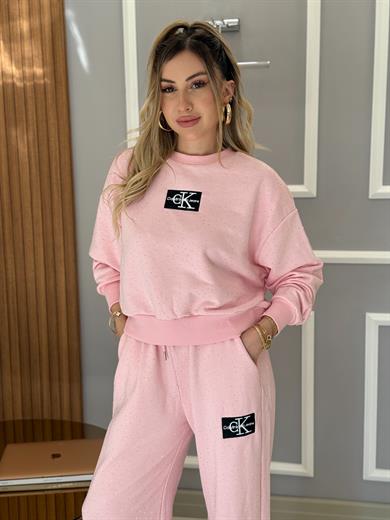 Cnk Pembe Takım Serpme Taşlı  Nakışlı