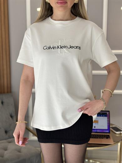 Cnk T-shirt Nakış Yazılı Beyaz