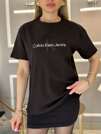 Cnk T-shirt Nakış Yazılı Siyah