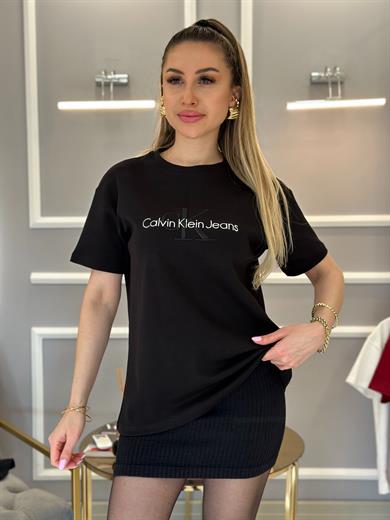 Cnk T-shirt Nakış Yazılı Siyah