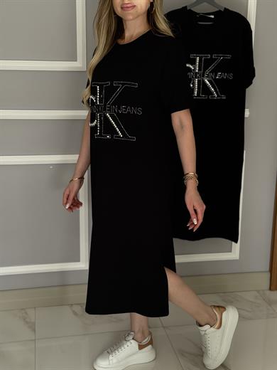 Cnk Taşlı Oversize Elbise Siyah