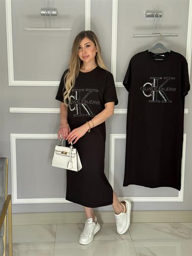 Cnk Taşlı Oversize Elbise Siyah
