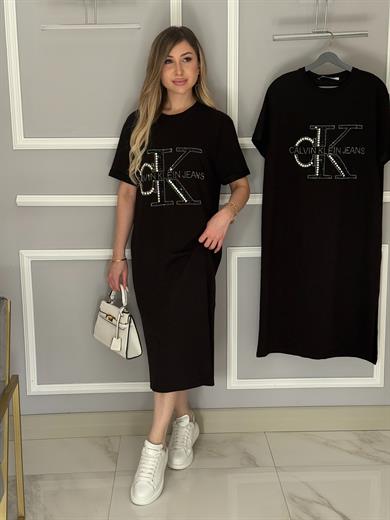 Cnk Taşlı Oversize Elbise Siyah