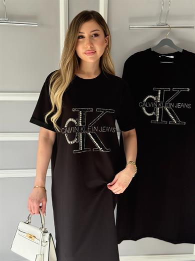 Cnk Taşlı Oversize Elbise Siyah