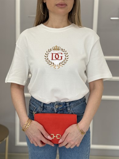 Dc Premium Nakış Yazılı Gold Detaylı Beyaz Tişört 