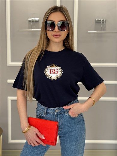 Dc Premium Nakış Yazılı Gold Detaylı Lacivert Tişört 