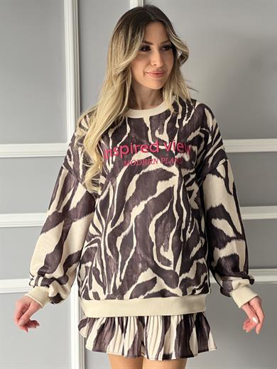 Desenli Sweatshirt Bej