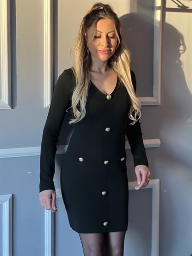 Düğme Detaylı Çelik Örme Elbise Siyah