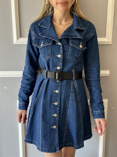 Elia Jeans Elbise Kemerli Mavi
