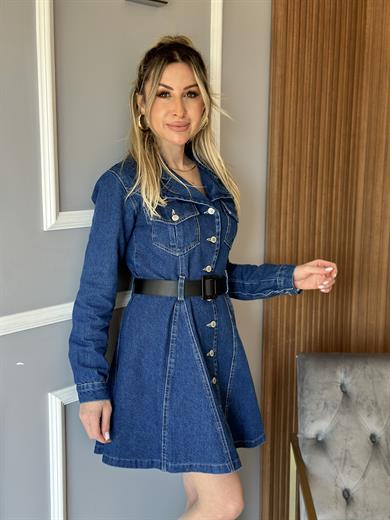 Elia Jeans Elbise Kemerli Mavi