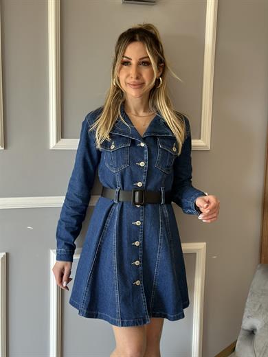 Elia Jeans Elbise Kemerli Mavi