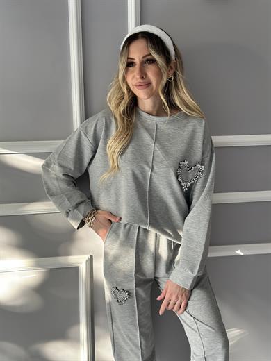 Elyn Kalp Taşlı Eşofman Takım Gri