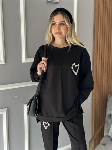 Elyn Kalp Taşlı Eşofman Takım Siyah