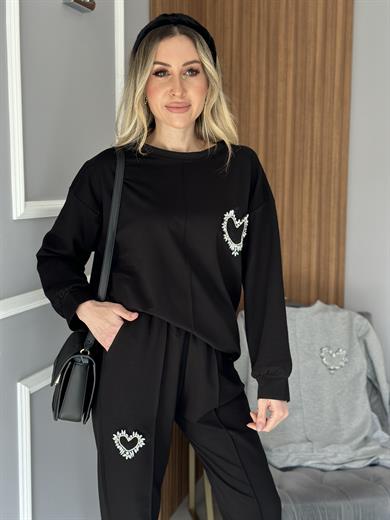 Elyn Kalp Taşlı Eşofman Takım Siyah