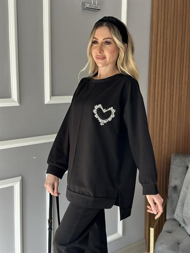 Elyn Kalp Taşlı Eşofman Takım Siyah