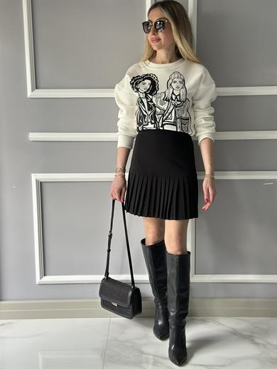 Etek Pileli Kumaş Belden Oturan Siyah