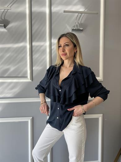 Fırfırlı Gömlek Bluz Lacivert