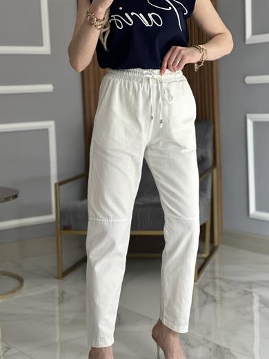 Gabardin Cimalı Pantolon Beyaz 