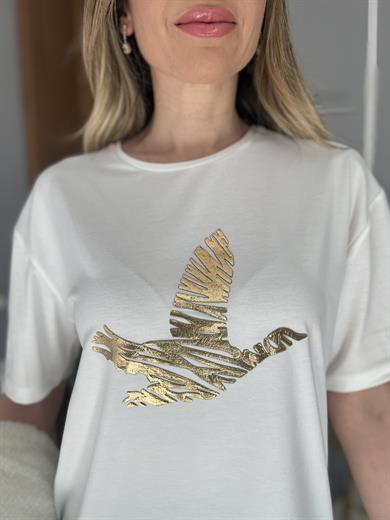 Gold Detaylı Tshirt Beyaz