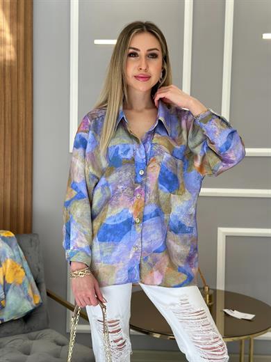 Gömlek Mavi Batik Desen