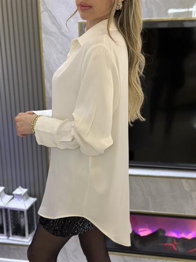 Gömlek Saten Oversize Beyaz