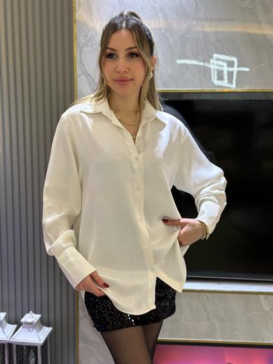 Gömlek Saten Oversize Beyaz