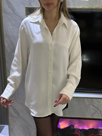 Gömlek Saten Oversize Beyaz