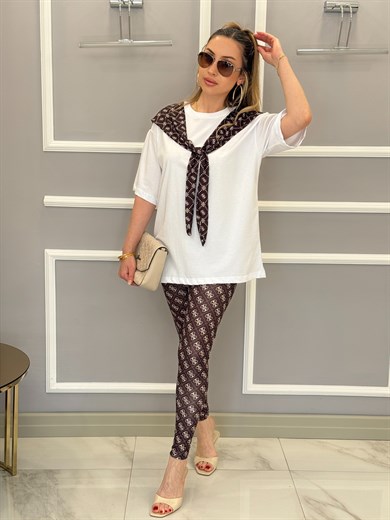 Gu Fularlı Oversize Tişört Kahverengi