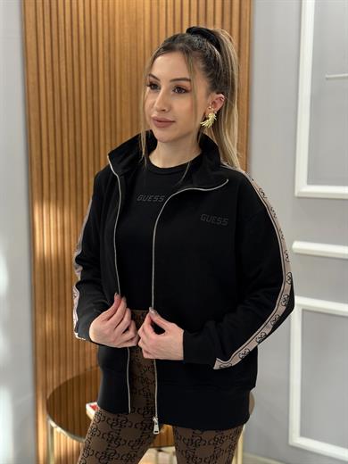 Gu Kol Detaylı Ceket Sweat Fermuarlı Boyu 65 cm Siyah