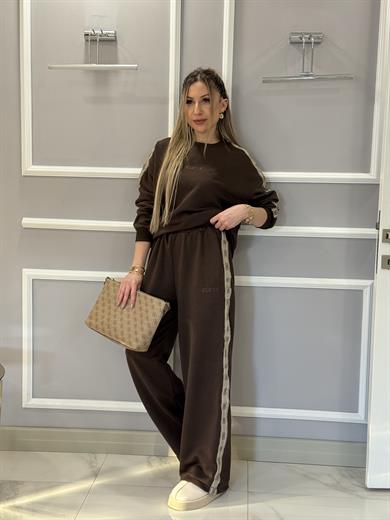 GU Plazzo Pantolon Eşofman Altı Yan Detaylı Kahverengi