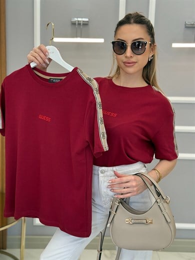 Gu Premium Kol Detaylı Bordo Tişört 