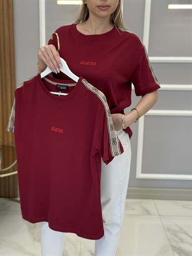 Gu Premium Kol Detaylı Bordo Tişört 
