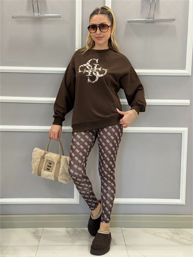 GU Premium Önü G Yazılı Sweatshirt Kahverengi