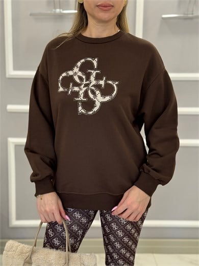 GU Premium Önü G Yazılı Sweatshirt Kahverengi