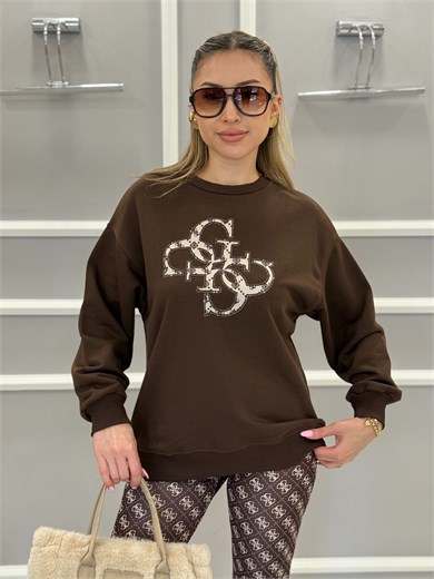 GU Premium Önü G Yazılı Sweatshirt Kahverengi