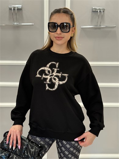 GU Premium Önü G Yazılı Sweatshirt Siyah