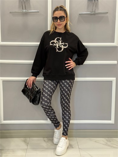 GU Premium Önü G Yazılı Sweatshirt Siyah
